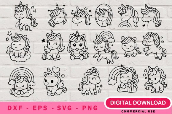 Download Girls Unicorn Outline SVG Bundle - Outline Collection